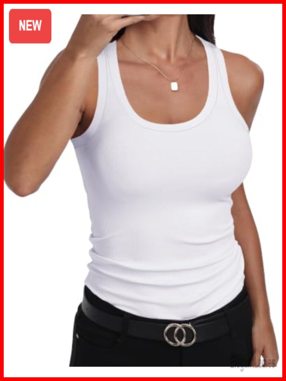 Scoop Neck Sleeveless Racerback Ribbed Knit Fitted Tank Top